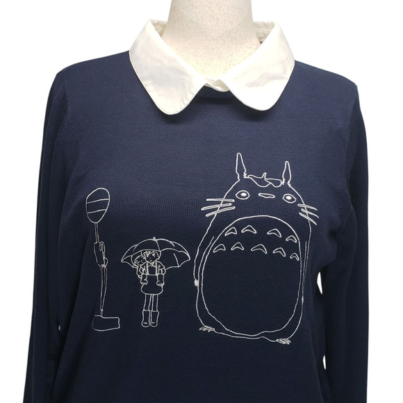 Studio by Torrid Totoro Sweater 1X Blue Animecore Fall Knit Peter Pan Collar - Picture 4 of 10